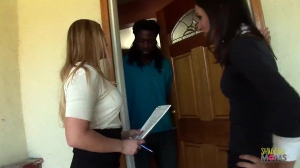 Two horny girls playing with the big black dick of their neighbor